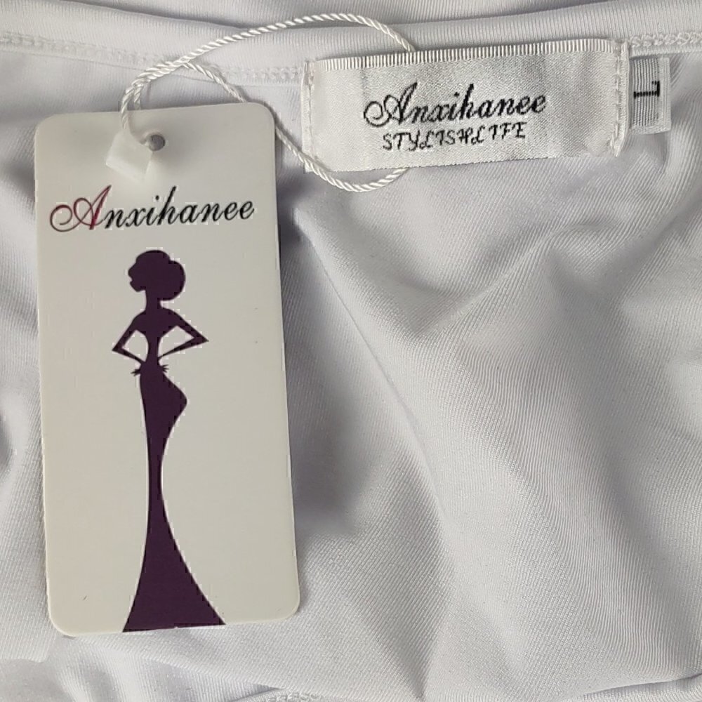 Anxihanee Women’s Off The Shoulder WHITE Mini Dress Size L (NWT) - Picture 9 of 10